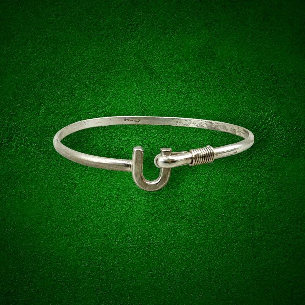 Vintage Sterling Silver 925 Hook Clasp Bangle Bracelet Wire Wrapped